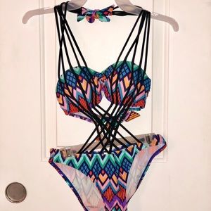 Two piece connected bikini